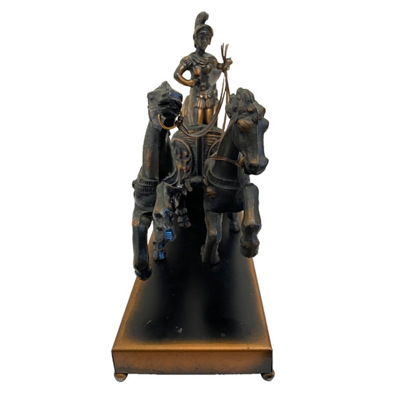 Vintage Roman Empire Gladiator Horse Drawn Chariot Mantel Desk Clock - Picture 16 of 16